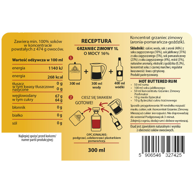 Bezalkoholowy koncentrat GRZANIEC ZIMOWY 300ml PROFIMATOR