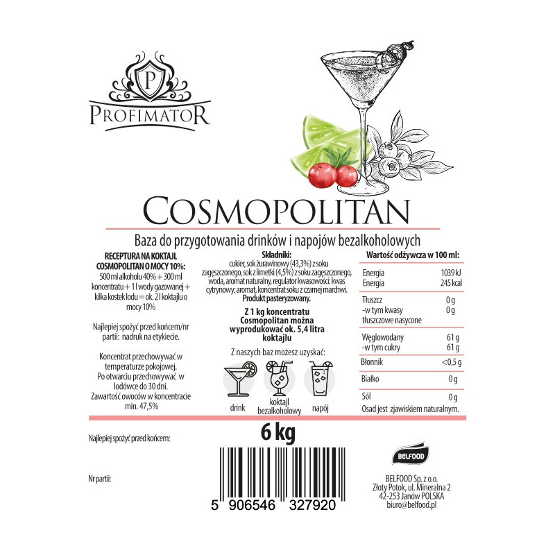 Baza do drinków i bezalkoholowych koktajli COSMOPOLITAN box 6kg