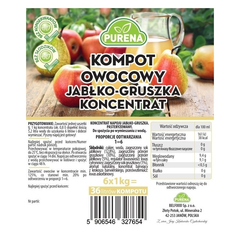Kompot jabłko-gruszka koncentrat 1kg na 6l
