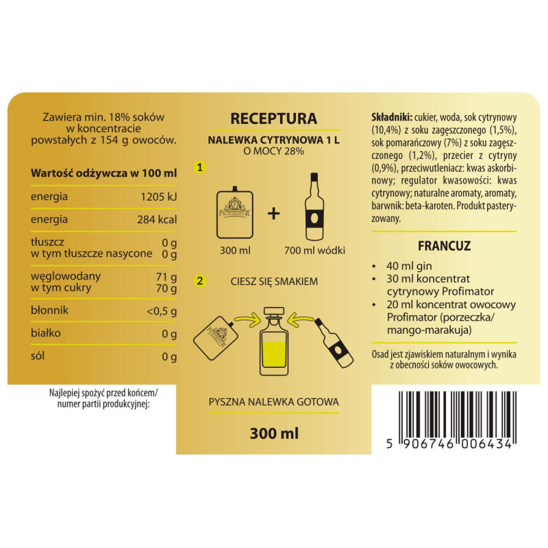 Bezalkoholowy koncentrat LIMONCE 300 ml PROFIMATOR