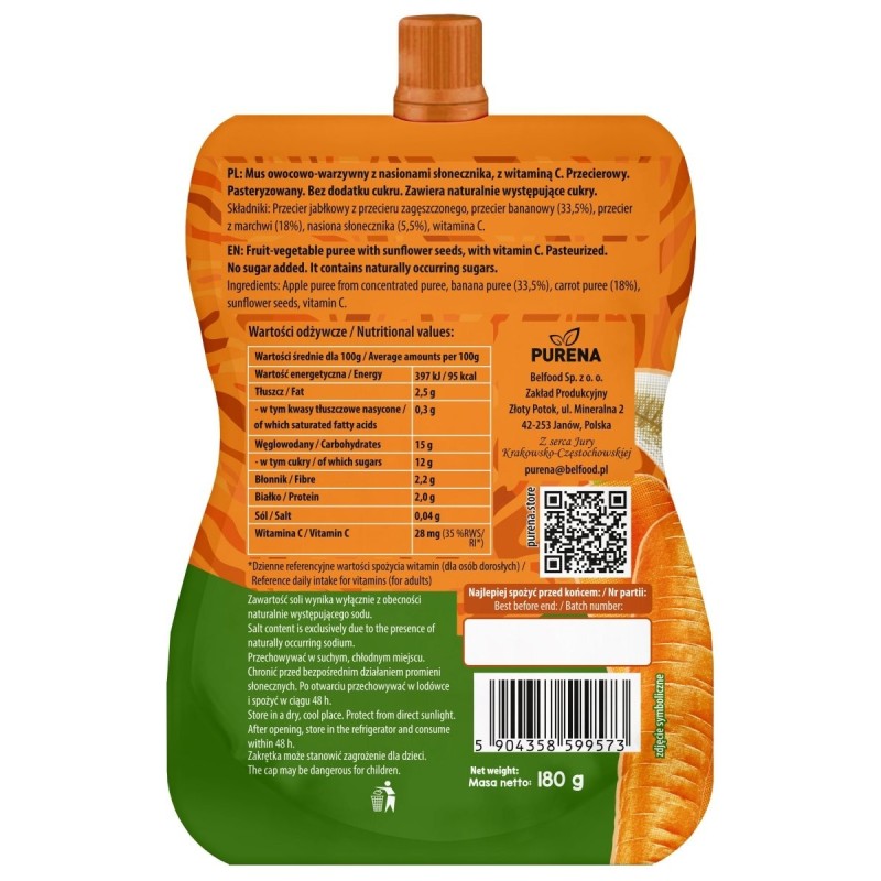 Chrupaczka marchew-banan ze słonecznikiem 180g