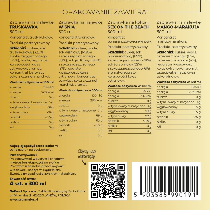 ZESTAW BARMAŃSKI DO DRINKÓW PARTY BOX GOLD 4x300ml PROFIMATOR