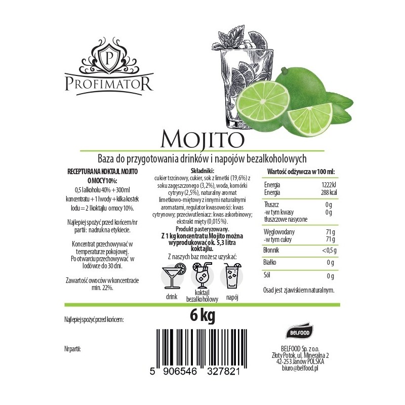 Baza do drinków i bezalkoholowych koktajli MOJITO box 6kg