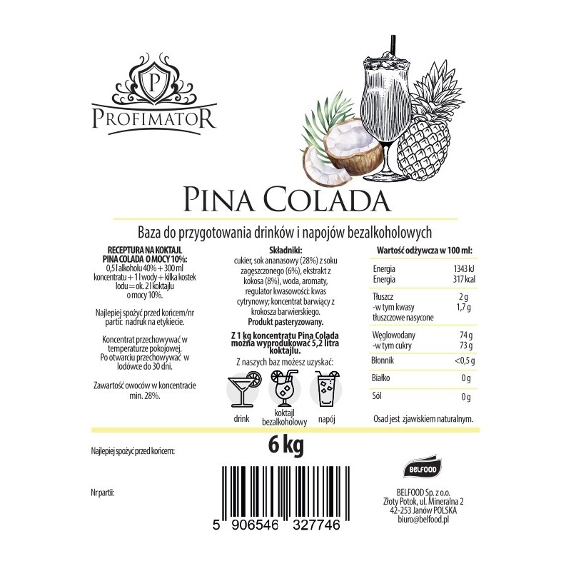 Baza do drinków i bezalkoholowych koktajli PINACOLADA box 6kg