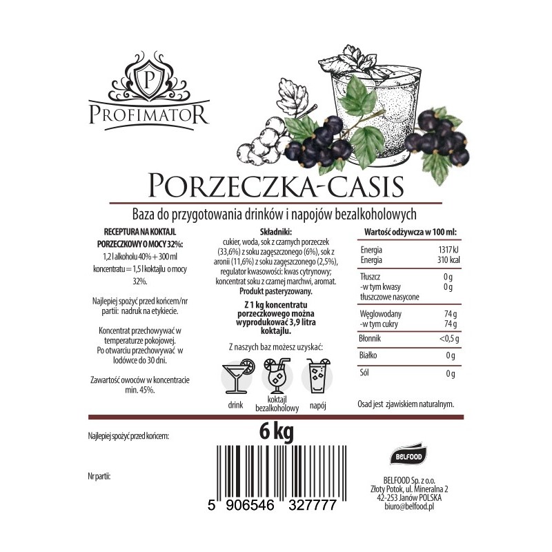 Baza do drinków i bezalkoholowych koktajli PORZECZKA box 6kg