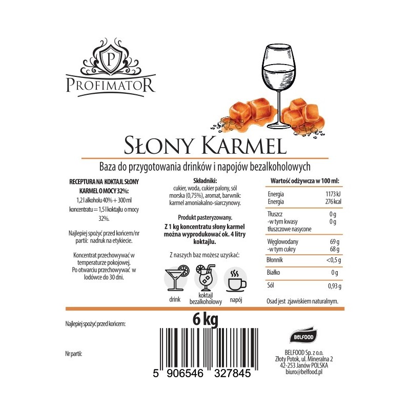 Baza do drinków i bezalkoholowych koktajli SŁONY KARMEL box 6kg