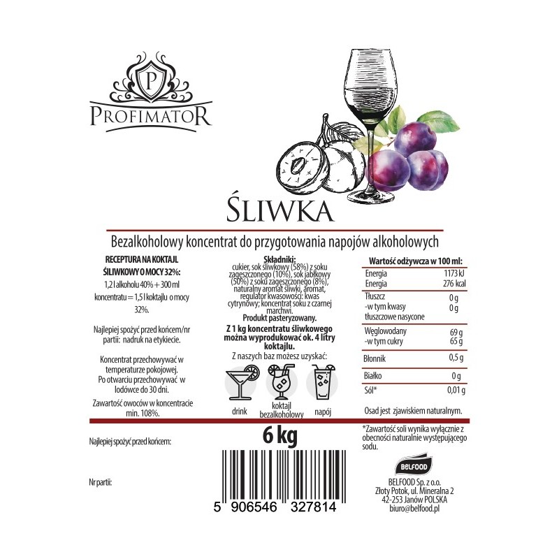 Baza do drinków i bezalkoholowych koktajli ŚLIWKA box 6kg