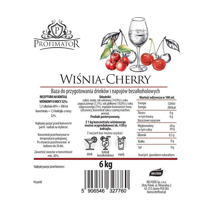 Baza do drinków i bezalkoholowych koktajli WIŚNIA box 6kg