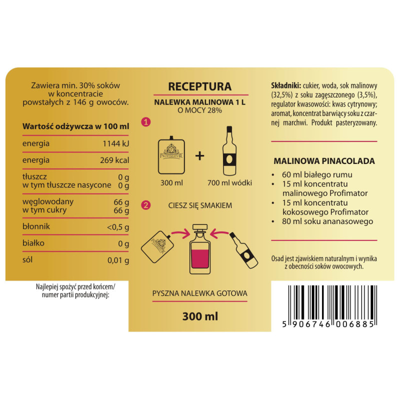 Bezalkoholowy koncentrat MALINA 300 ml PROFIMATOR