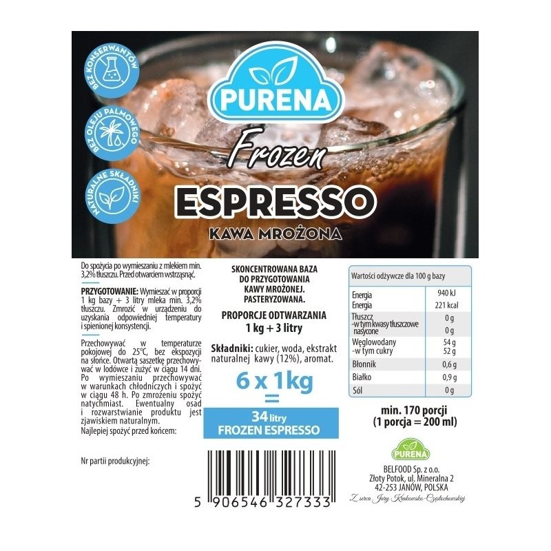 Baza do kawy mrożonej FROZEN COFFEE oraz lodów ESPRESSO PURENA 1kg