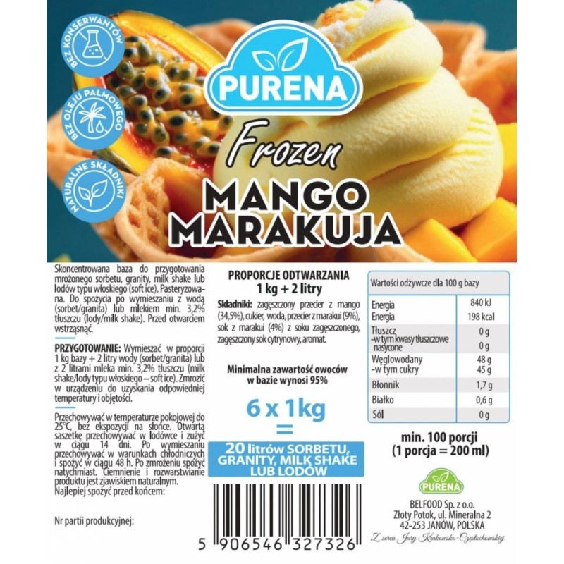 Skoncentrowana baza do wyrobu deserów lodowych MANGO-MARAKUJA box 6x1kg