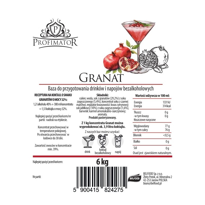 Baza do drinków i bezalkoholowych koktajli GRANAT box 6kg