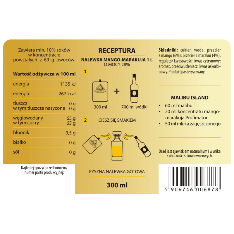 Bezalkoholowy koncentrat MANGO-MARAKUJA 300ml PROFIMATOR