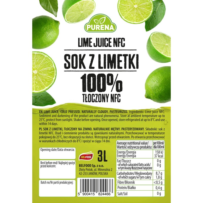 Sok z limetki100% tłoczony na zimno NFC 3l