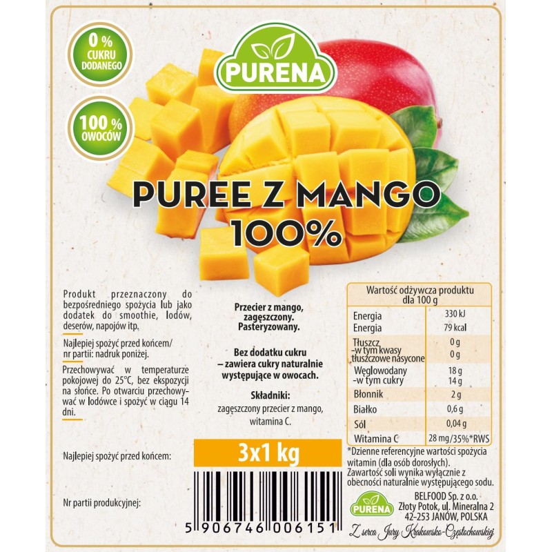 Pulpa (puree) 100% z mango 1kg