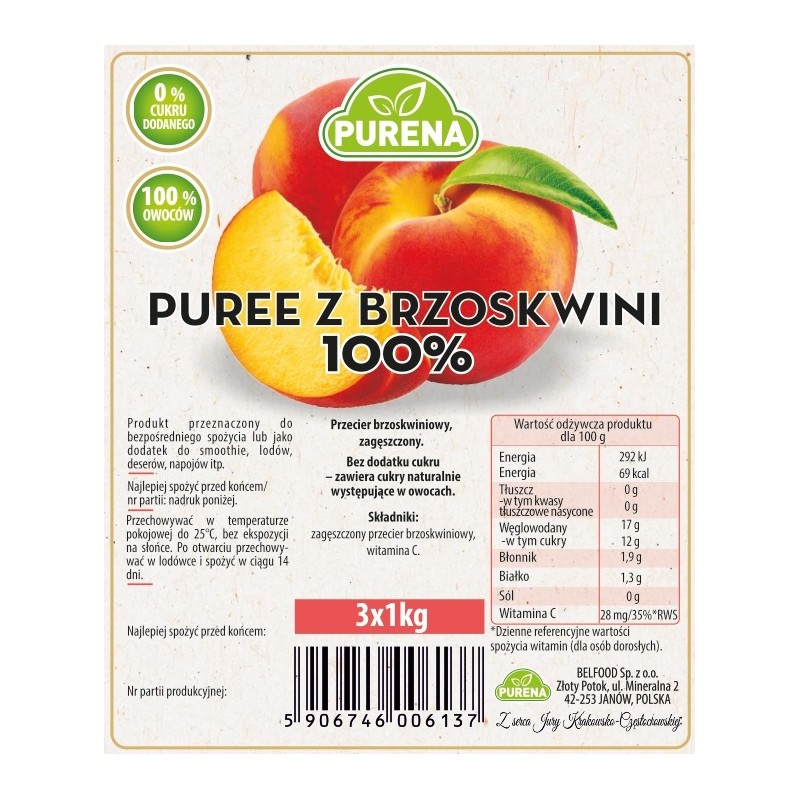 Pulpa (puree) 100% z brzoskwini 1kg