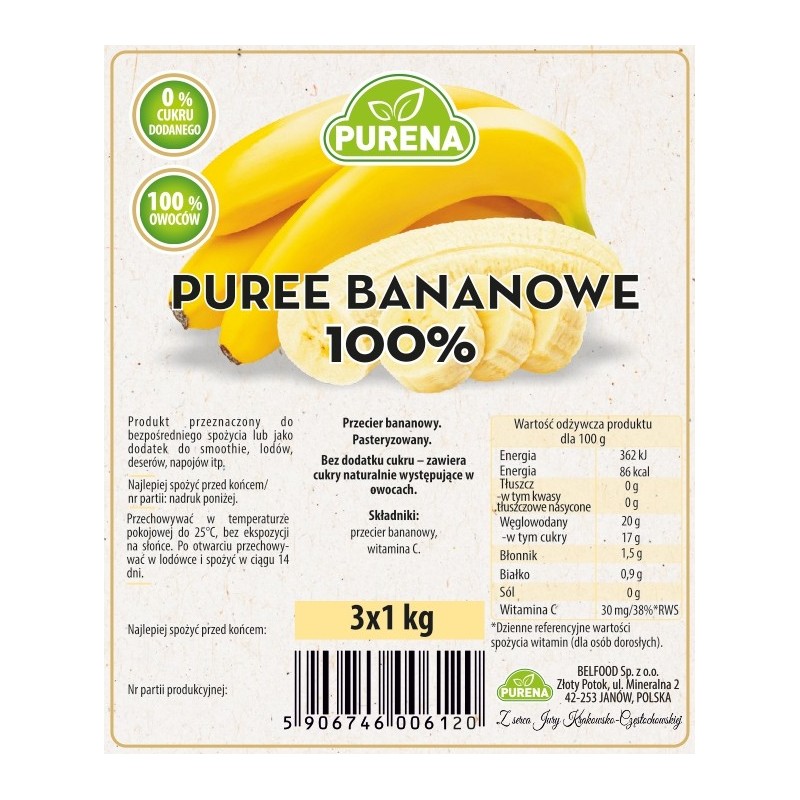 Pulpa (puree) 100% z banana 3x1kg