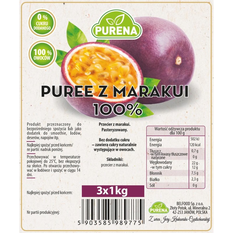 Pulpa (puree) 100% z marakui 3x1kg