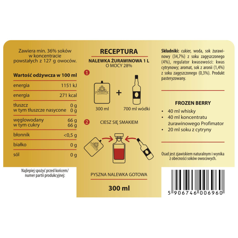 Bezalkoholowy koncentrat ŻURAWINA 300ml PROFIMATOR