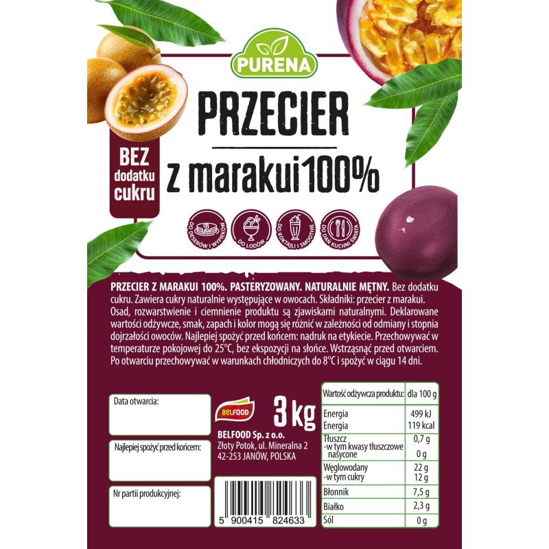 Puree pulpa przecier z marakui 100% box 3 kg