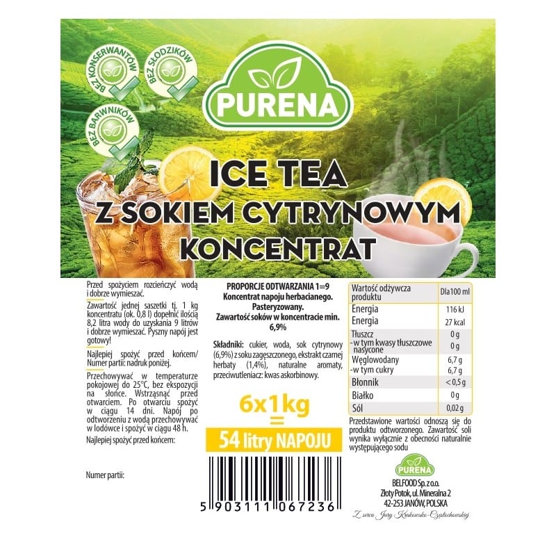 Napój herbaciany z sokiem cytrynowym koncentrat 3x1kg na 27l
