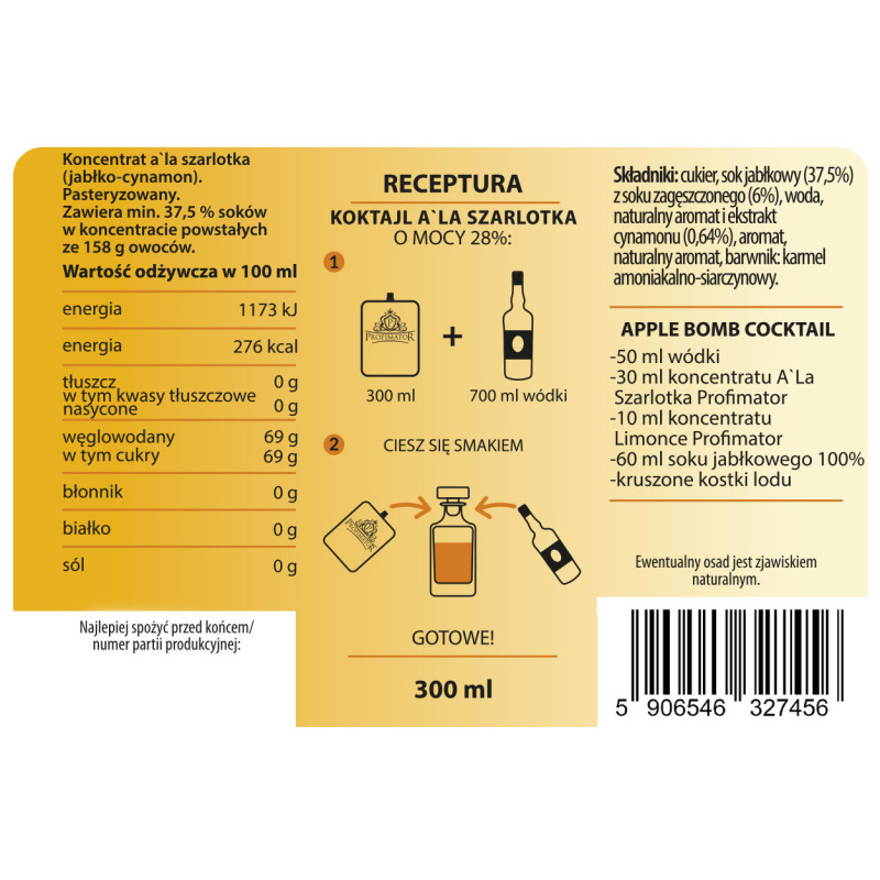 Bezalkoholowy koncentrat A'LA SZARLOTKA 300ml PROFIMATOR