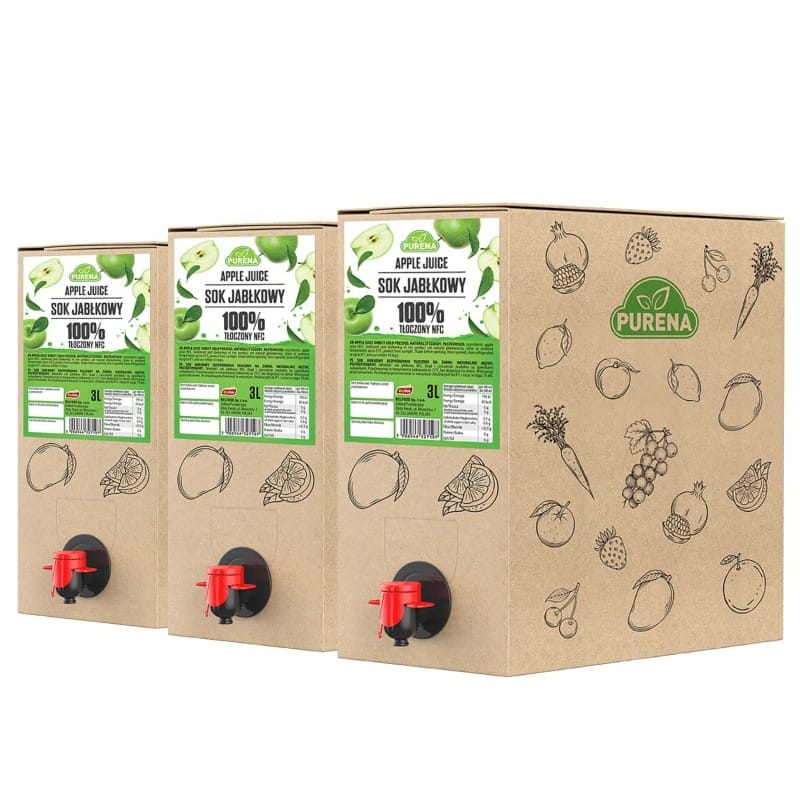 Sok z jabłek 100% bez dodatków tłoczony na zimno NFC 3 L x 3 sztuki