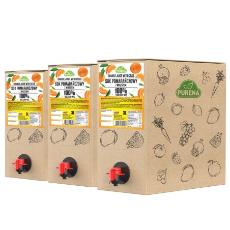 Sok pomarańczowy 100% z miąższem tłoczony NFC PURENA 3 L x 3 sztuki