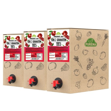 Nieklarowany sok z granatów 100% tłoczony PREMIUM NFC PURENA 3 L x 3 sztuki