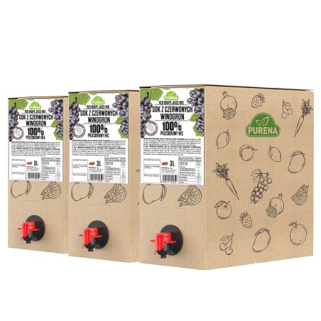 Sok z winogron czerwonych 100% REGENT tłoczony NFC PURENA 3 L x 3 sztuki