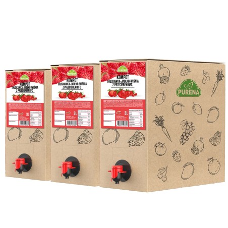 Kompot owocowy truskawka-jabłko-wiśnia + przecier NFC PURENA 3 L x 3 sztuki
