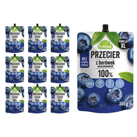 Borówka amerykańska 100% przecier mus bez cukru PURENA 300 g x 10 sztuk