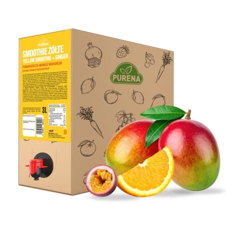 Smoothie żółte owocowe pomarańcza mango marakuja + sok imbir NFC koktajl PURENA 3 L