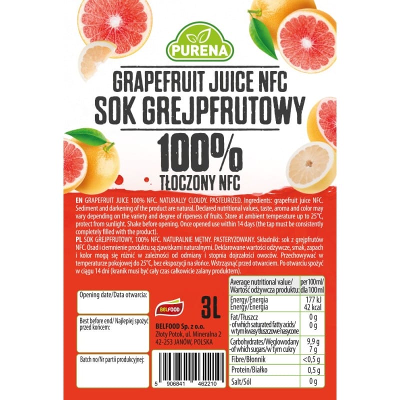 Sok grejpfrutowy 100% tłoczony na zimno NFC 3 L
