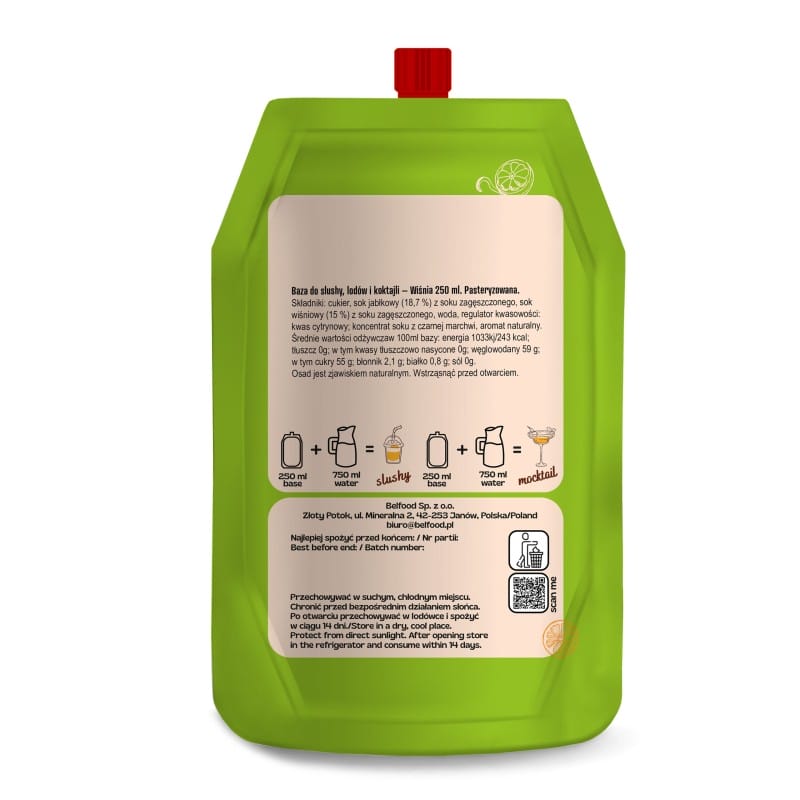 Wiśnia baza do slushy lodów i koktajli 250 ml