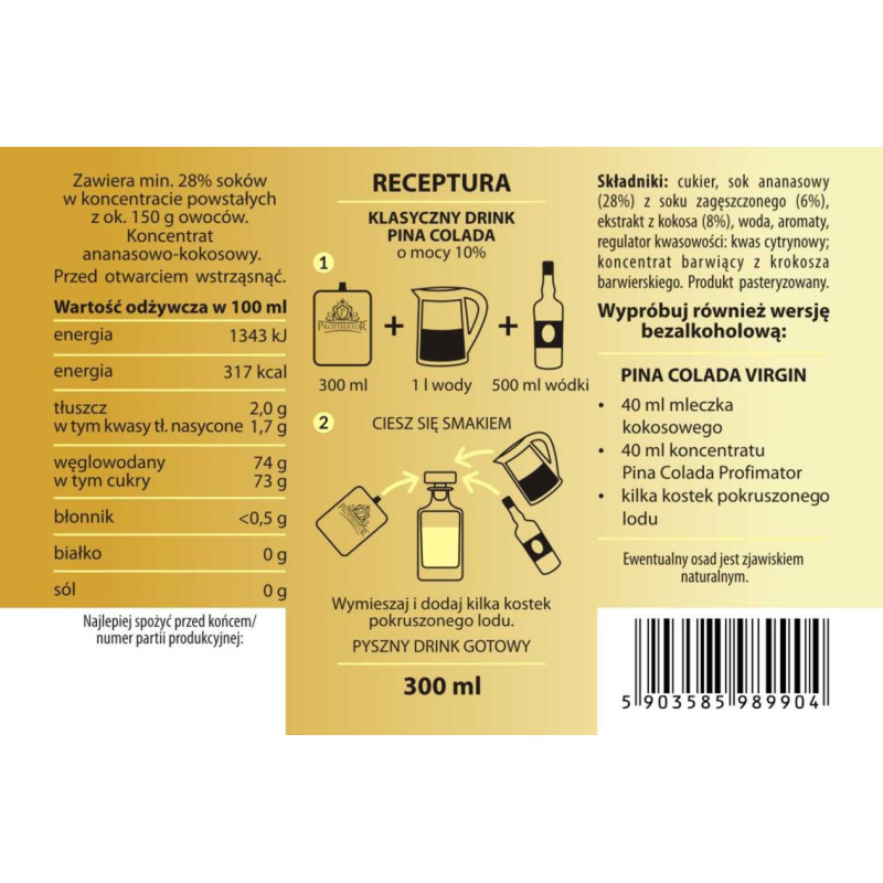 Bezalkoholowy koncentrat PINA COLADA 300ml PROFIMATOR