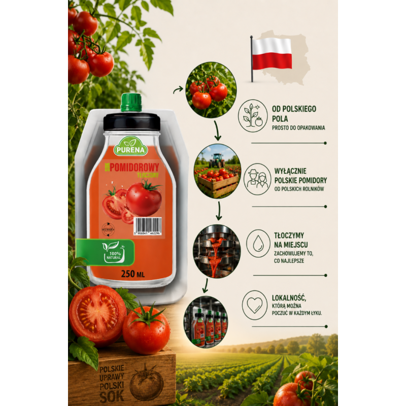 Sok pomidorowy 100% bezpośrednio tłoczony naturalny 250 ml NFC
