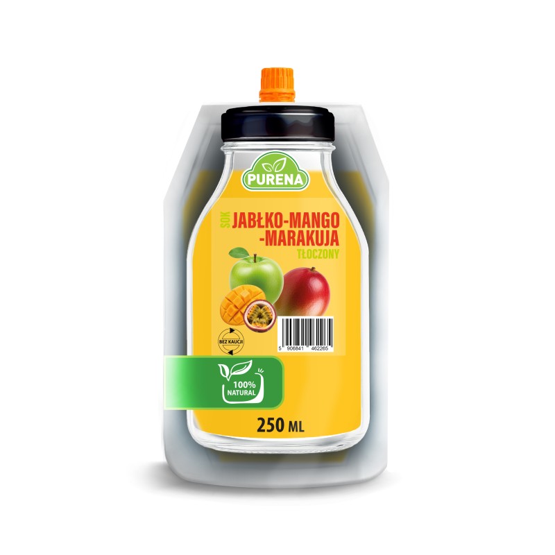 Sok jabłko mango marakuja 100% tłoczony BEZ KAUCJI PURENA 250 ml NFC