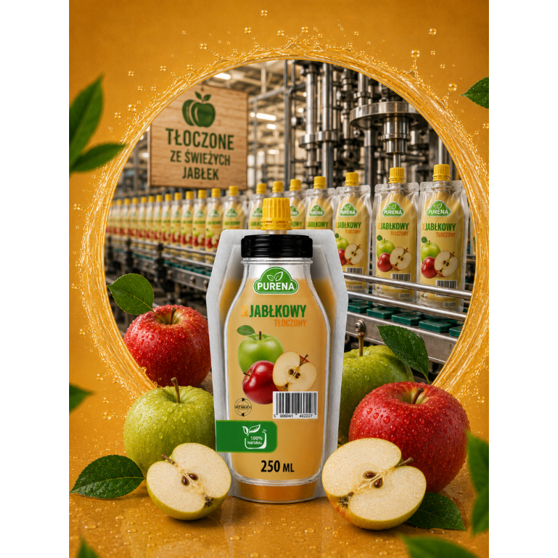Sok jabłkowy bezpośrednio tłoczony z owoców BEZ KAUCJI PURENA 250 ml NFC