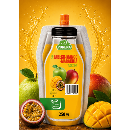 Sok jabłko mango marakuja 100% tłoczony BEZ KAUCJI PURENA 250 ml NFC