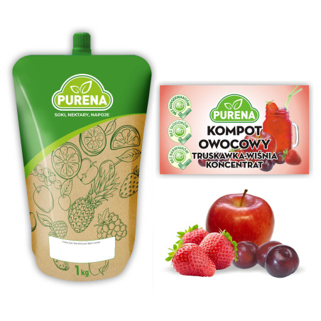 Kompot truskawka-wiśnia PURENA koncentrat 1kg na 6l