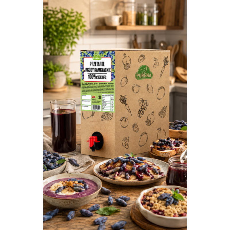 Przetarte jagody kamczackie PUREE 100% do koktajli i smoothie PURENA 3 L