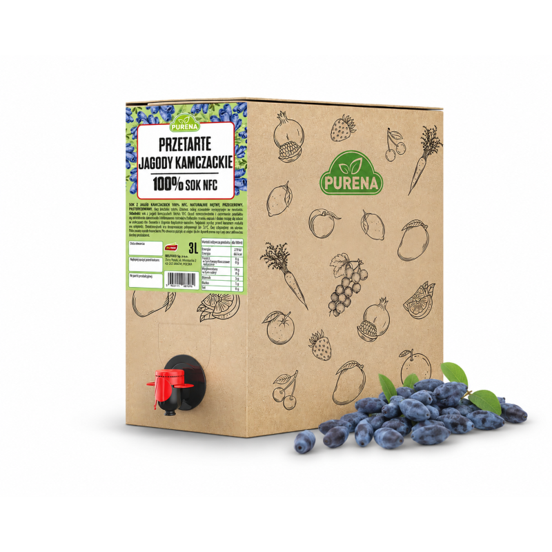 Przetarte jagody kamczackie PUREE 100% do koktajli i smoothie PURENA 3 L