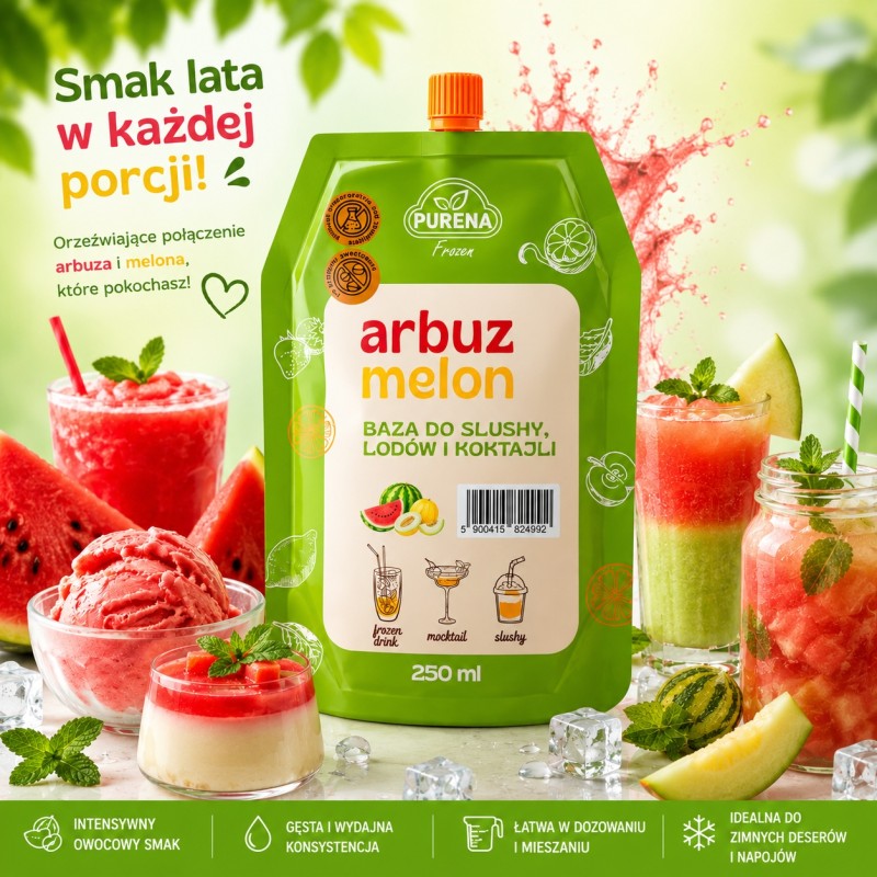 Arbuz-melon baza do slushy lodów koktajl moktajl PURENA 250 ml na 8 porcji