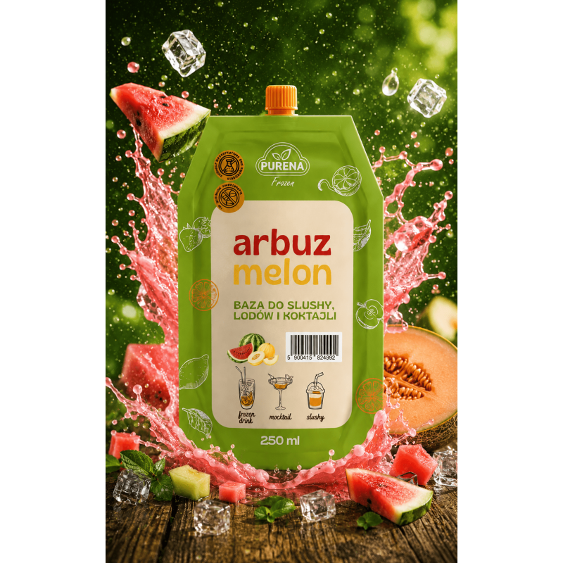 Arbuz-melon baza do slushy lodów koktajl moktajl PURENA 250 ml na 8 porcji