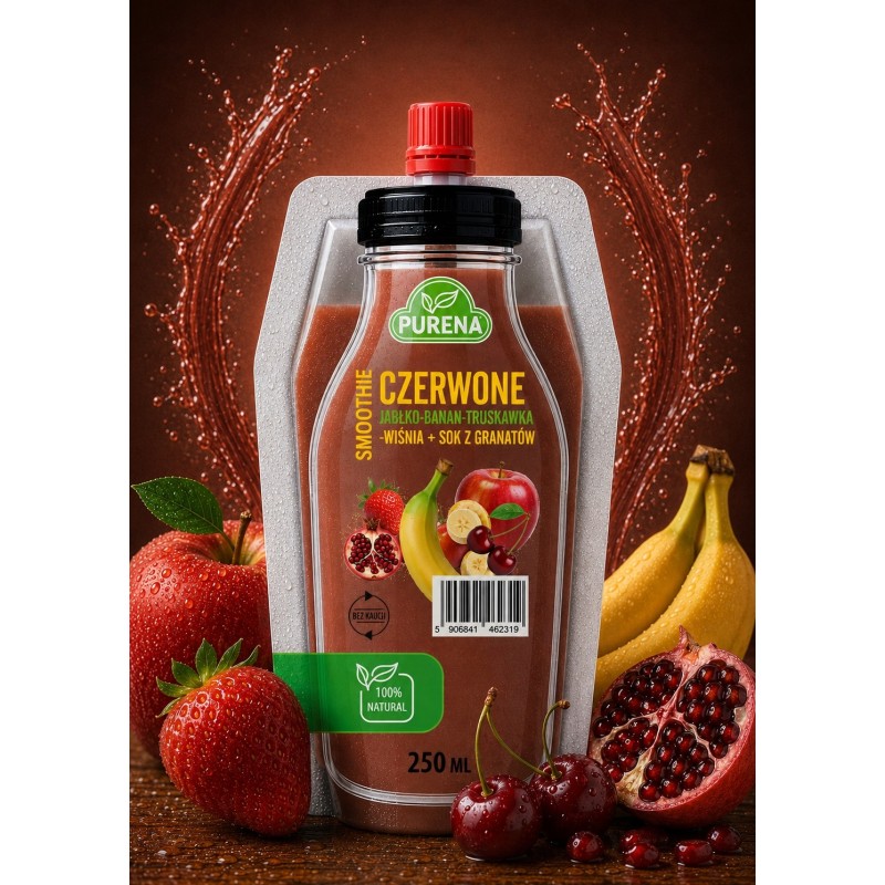 Smoothie czerwone 100% truskawka wiśnia + sok granat 250 ml