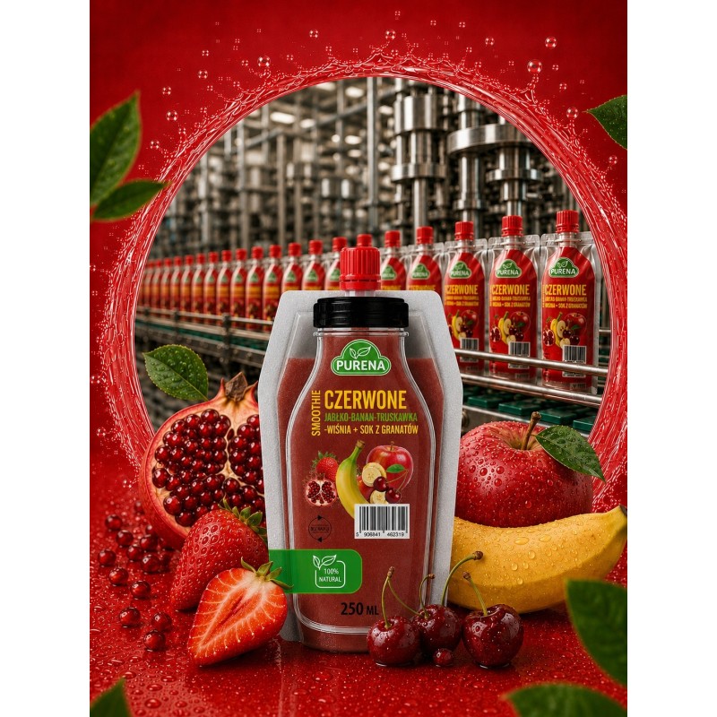 Smoothie czerwone 100% truskawka wiśnia + sok granat 250 ml