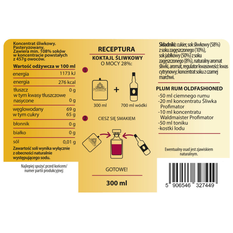 Bezalkoholowy koncentrat ŚLIWKA box 9x300 ml PROFIMATOR