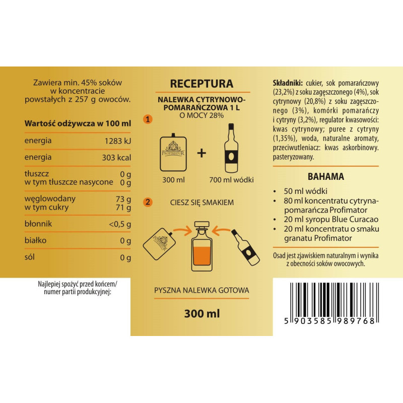 Bezalkoholowy koncentrat CYTRYNA-POMARAŃCZA box 9x300ml PROFIMATOR