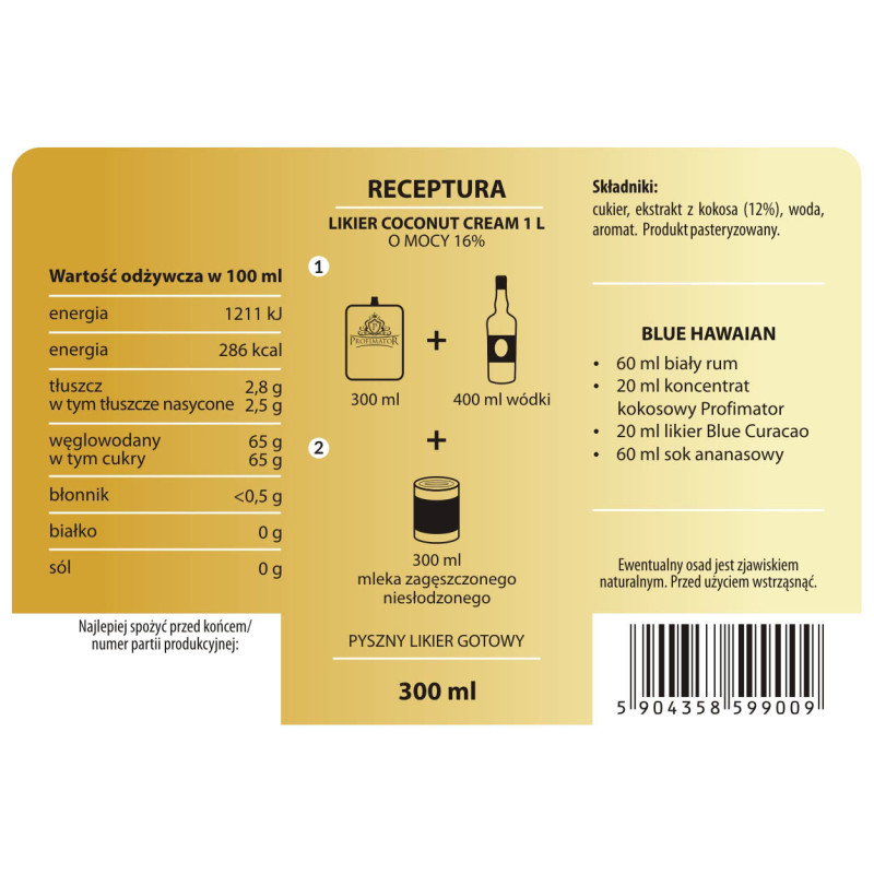 Bezalkoholowy koncentrat COCONUT CREAM box 9x300ml PROFIMATOR